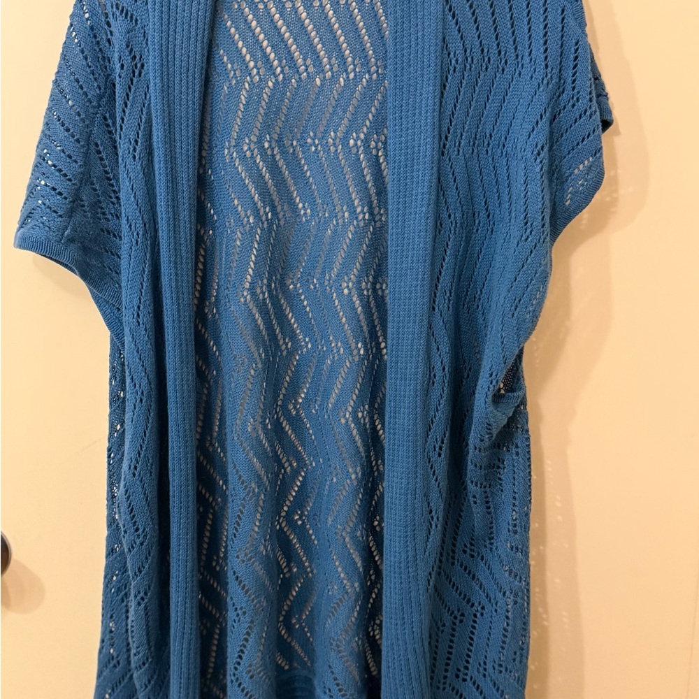 Blue Open-Knit Women's Sweater Cardigan